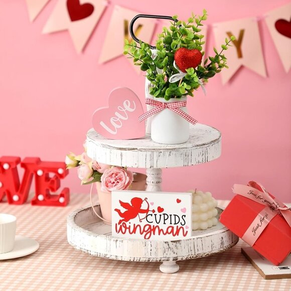 NEW Valentines Day Decorations Tiered Tray Decor, Cupid Heart Sign Mantel Decor - Picture 6 of 7